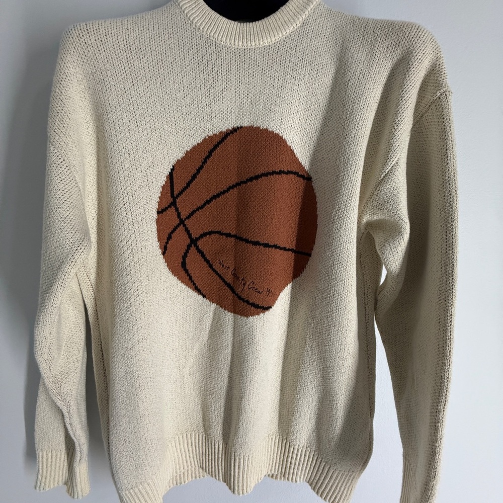 Zara Cream Knit Sweater with Basketball Graphic